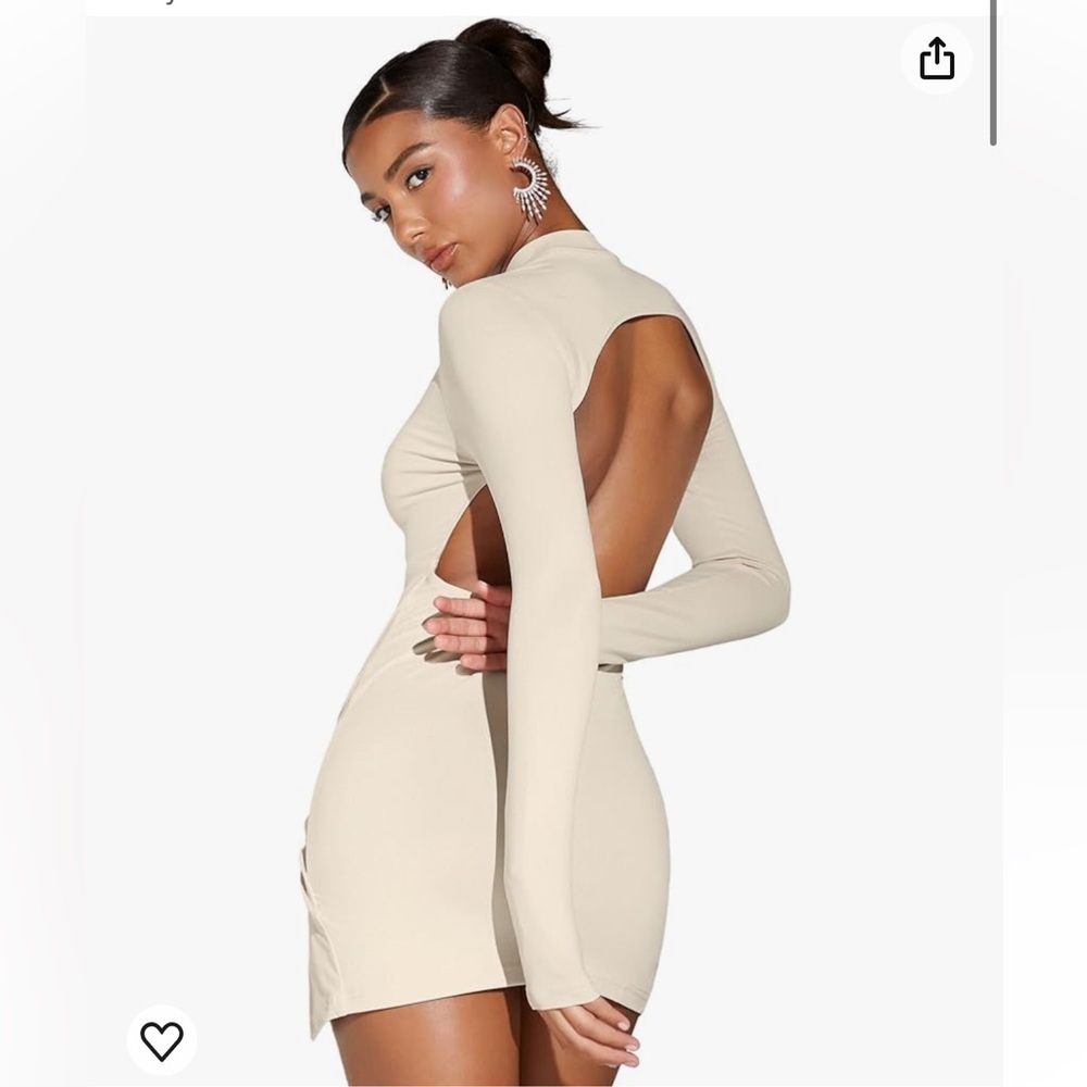 Verdusa Women's Small Backless‎ Mock Neck Long Sleeve Bodycon Mini Dress